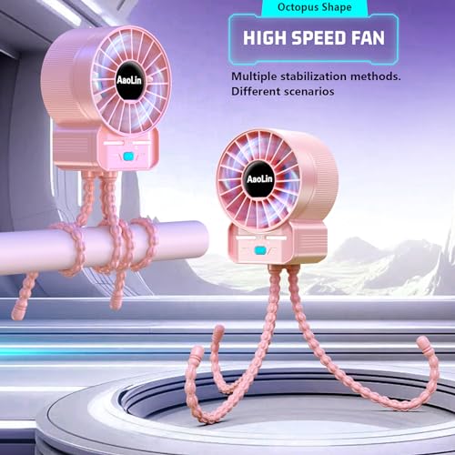 2 Pack Multifunctional Portable Stroller Fan 4 Speed 6600rpm High Speed Usb Rechargeable Personal Mini Handheld Fan Extended Tripod For Desktop Winding Kids Bed Treadmill Bike Golf Cart Outdoor Travel