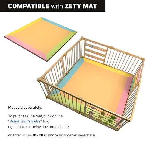 ZETY Natural Wood Baby Playpen – 8 or 10 Panel Foldable Play Yard with Door Panel and Built-in Toys, CPC Certified & SGS Tested