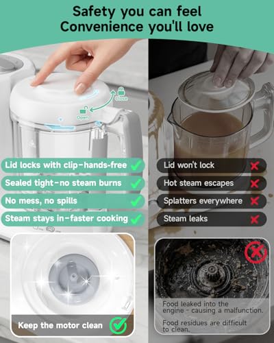 Baby Food Maker with Large Steam Basket Onestep Baby Food Processor Steamer with Steam & Grinding, Auto Cooking Self-Cleaning & Sterili-zing, BPA-Free for Healthy Homemade Baby Food