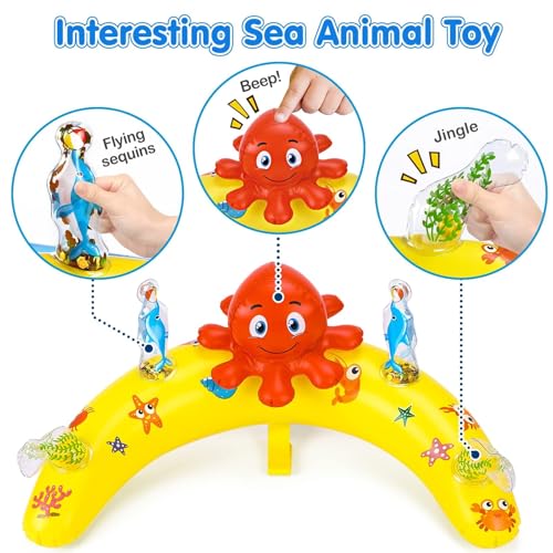 EZIGO Baby Pool Float with Canopy UPF50+ Sun Protection, Inflatable Kids Pool Floats with Ocean Animal Toys for Babies 6-36 Months, Infant Swimming Float with Adjustable Safety Seat for Boys Girls