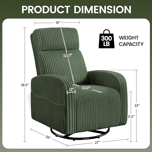 Yaheetech 360° Swivel Glider Chair for Nursery, Rocking Chair Nursing Chair with Side Pockets, Corduroy Glider for Living Room with High Back Dark Green