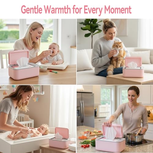 Chefhandy Baby Wipe Warmer, Surround Heating System, 3-Level Temperature Control, Large Capacity Wipes Dispenser, Evenly Warmed Wipes, Diaper Wipe Warmer for Newborns & Adults, Pink