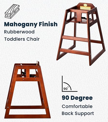 Alpine Wooden High Chairs for Babies and Toddlers with Safety Strap, Commercial Grade Restaurant High Chair, Durable Wood Space Saver Baby Feeding Chair, Ideal for Dining Spaces (2 Pack, Mahogany)