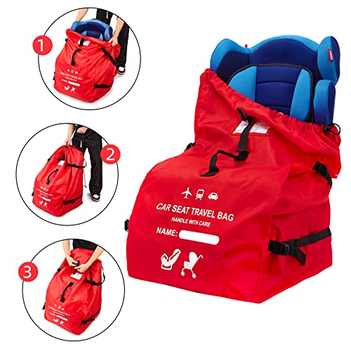 Clearworld Car Seat Travel Bag for Air Travel, Durable Gate Check Bag for Airport,Foldable Baby Stroller Travel Carry Bag, Fits Car Seats, Infant Carriers & Booster,Universal Size Red