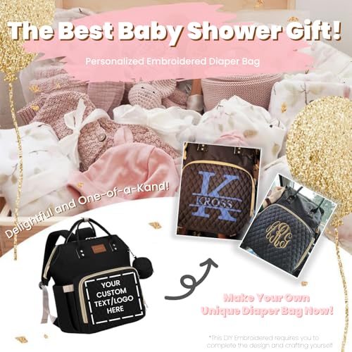 ROSEGIN Diaper Bag Backpack with Changing Pad Pacifier Case, Baby Bag for Boy Girl Toddler - Large,Stylish, Waterproof Travel Quilted Diaper Bag for Mom - Baby Shower Gifts, Black
