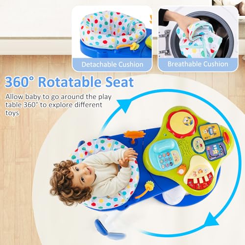 INFANS 3 in 1 Walk Around Baby Activity Center, Baby Walker with Play Table, Wheels, Detachable Seat Cushion, 3 Adjustable Heights, Learning Toys for Boys Girls Aged 6-36 Months (Blue)