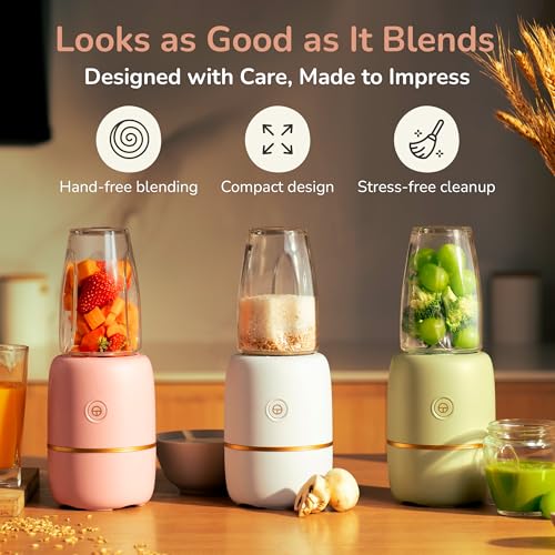 Kwiplee Bubble Blender, Baby Food Maker & Puree Blender with 2 Borosilicate Glass Cups, Compact Baby Bullet for Smoothies, Hands-Free One-Touch, 200W Motor, Rose