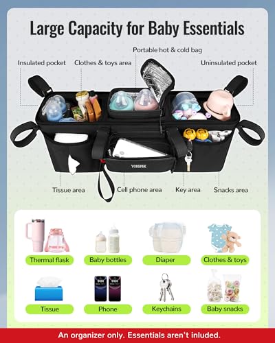 YOREPEK Padded Double Stroller Caddy, Heavy Duty Stroller Caddy Attachment