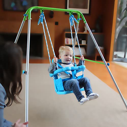 Sportspower My 1st Toddler Swing - Heavy-Duty Baby Indoor/Outdoor Swing Set with Safety Harness, Blue, 52"L x 55"W x 47"H