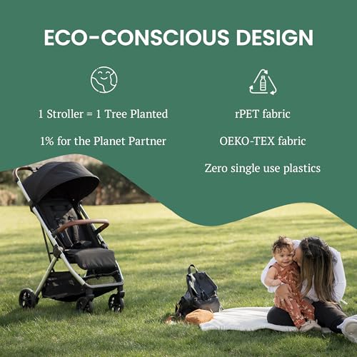 Bombi Bēbee V2 Lightweight Baby Stroller - Premium Vegan Leather, One-Hand Fold, Infinite Recline, Aircraft-Grade Aluminum Frame, XXL Canopy, and Ample Storage Umbrella Stroller - Hickory