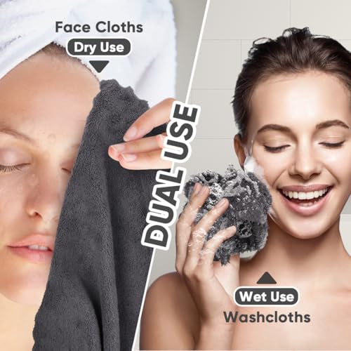Orighty Washcloths 48 Pack, Ultra Soft Face Cloths 12 x 12 inch, Absorbent & Quick Drying Coral Velvet Washcloth Bulk, Multi-Purpose Face Cloth for Household, Cleansing and Sport (Grey)