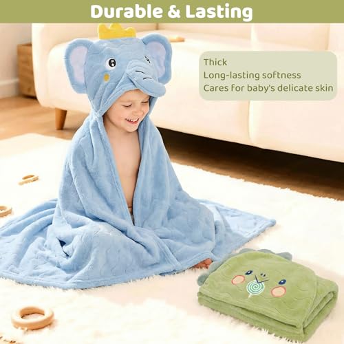6 PCS Toddler Towels Set for Boy Girl 0-5 Year, 2 PCS Absorbent Hooded Baby Bath Towels Large 55" x 27.5" & 4 PCS Washcloths, Ultra Soft Toddler Newborn Bath Essentials Gifts, Dinosaur & Elephant