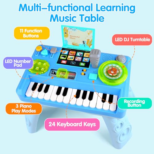 Baby DJ Activity Table for Toddlers 1-3, Baby Musical Piano Toys for 1 Year Old Boy with Music & Light Toddler Learning Educational Infant Toy 6-9-12-18 Months for 1st One Boy Girl First Birthday Gift