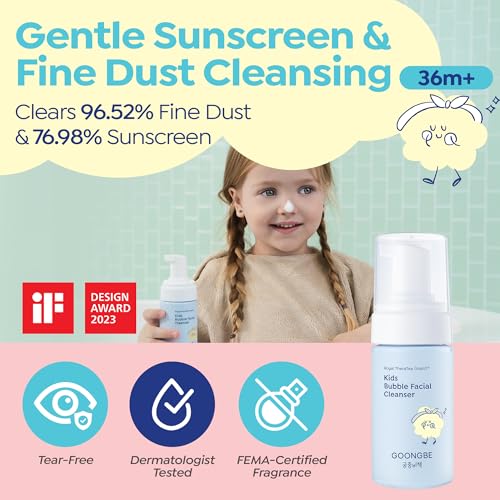 GOONGBE Kids Bubble Face Wash – Tear-Free Micellar Foam Cleanser for Sensitive Skin – Gentle Sunscreen Removal, Low pH with Panthenol & Cica – Pump Foam, Allergen-Free, 3.38 fl oz