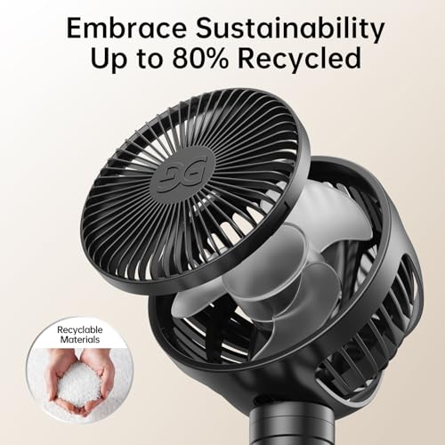 GUSGU Mini Portable Handheld Fan USB Rechargeable Battery Operated, Stroller Fan with Flexible Tripod Clip on for Baby (Jet Black)