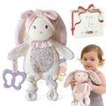 Moonkie Baby Lovey with Silicone Teether, Bunny Security Blanket with Textured Ribbons, Crinkle Toys, Soft Minky Velour & Natural Cotton, Newborn Girl Gift for Baby Shower or Birthday