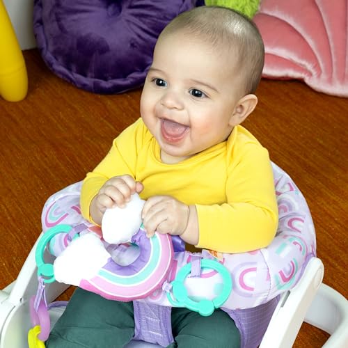 Bright Starts Learn-to-Sit Baby Floor Seat, 2-Positions Grow with Infant, Portable Baby Chair, Includes Sensory Toys, Unisex, 4-12 Months, Purple Paradise