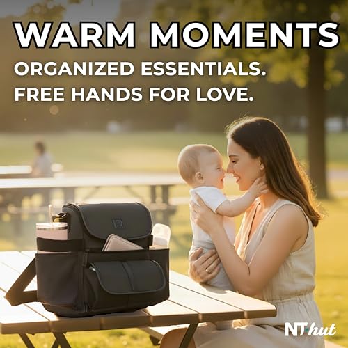 NT·hut Baby Stroller Organizer, Stroller Caddy , 2 Wide Cup Holders & Stability Bottle Straps, Adjustable Shoulder Strap, Fits 11" Tablet, Magnetic Pocket, YKK Zippers & Mesh Pockets, Waterproof