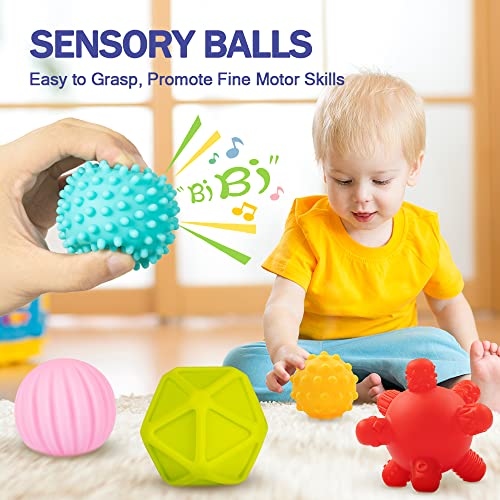 Jyusmile Baby Toys 6-12 Months, Montessori Toy for Babies 6-12 Months, Incl Stacking Building Blocks & Soft Infant Teething Toys & Sensory Balls for Toddlers 0-3-6-9-12 Month