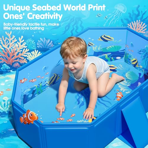 WaveHaven 2026 Toddler Bath Tub for Shower, Portable Bathtub for Kids, Toddler,Thickened Toddler Bathtub Foldable – Portable, Travel & Shower Ready, Easy to Clean,Ocean Theme, 12M-5Y