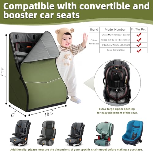 DerBiedersinn Car Seat Travel Bag for Airplane – Waterproof Heavy Duty Carseat Backpack for Gate Check or Airport Travel – Fits Infant, Convertible & Booster Seats, Army Green