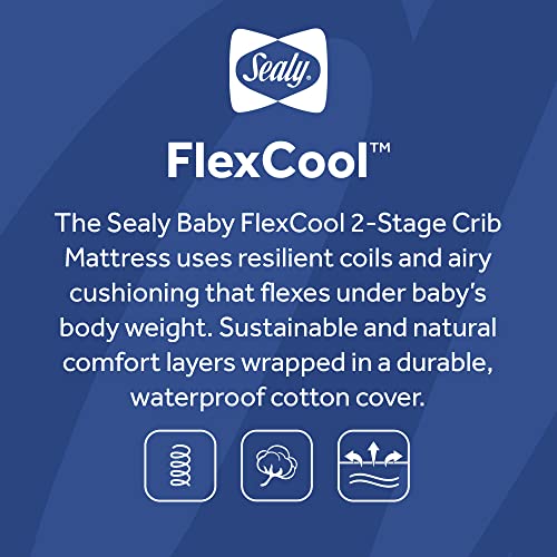 Sealy Baby Flex Cool 2 Stage Crib Mattress and Toddler Bed Mattress, Breathable Hybrid Coil Design, Waterproof Cotton Surface, GREENGUARD GOLD Certified, Standard 52x28 Size