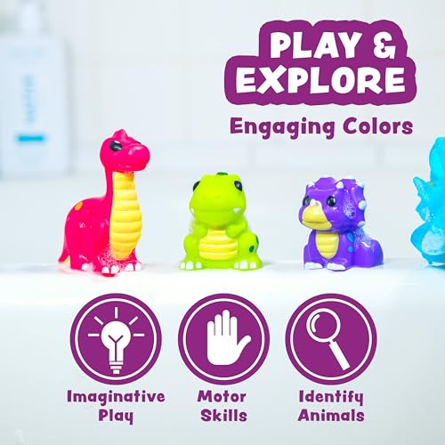 Tub Works® Dinosaur Mold Free Bath Toys, 6 Pack | Sealed, No Hole Bath Toys Design Keeps Moisture Out | Soft, Squeezable & Float on Water | Easy-Grip Baby & Toddler Bath Toy Set | Great Baby Pool Toys