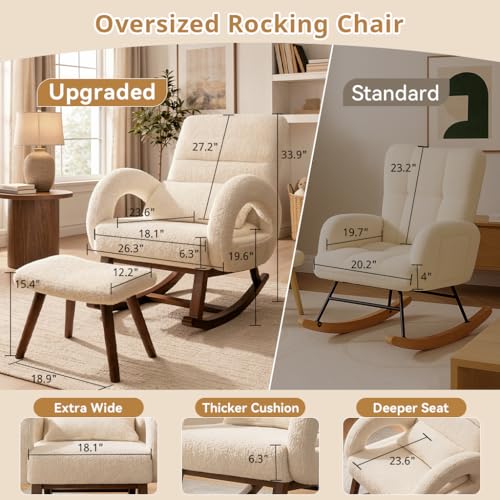 COMHOMA Rocking Chair Nursery with Ottoman, Upholstered Glider Rocker