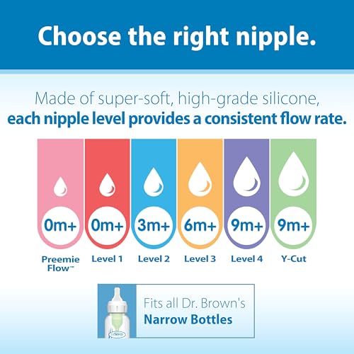 Dr. Brown's Natural Flow Anti-Colic Options+ Narrow Baby Bottle, 4 oz/120 mL, with Level 1 Slow Flow Nipple, Pink, 0m+, 4 Pack