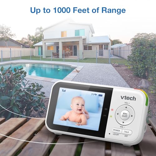 VTech Baby Monitor No WiFi – 19-Hour Video Battery for Newborns, 1000ft Range, Auto Night Vision, Two-Way Talk, Temperature Sensor, Sound-Activated Screen | VM819