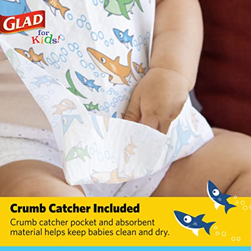 Glad for Kids Shark Disposable Paper Bibs with Crumb Catcher, Absorbent Leakproof Bibs for Toddlers and Babies, Mess Free Feeding, Crafts, Parties, and Travel Use, 30 Count