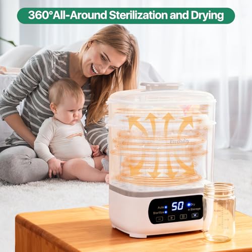 Freebaby Baby Bottle Steamer and Dryer, All-in-One Sterilizer and Dryer for All Baby Bottle, Bottle Sanitizer for Pacifiers&Breast Pump Parts, 8 Bottles Capacity and Auto-Off