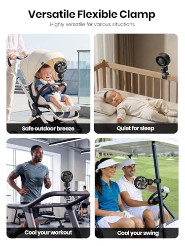 Warmco Portable Stroller Fan, 4000mAh Rechargeable Clip On Fan for Baby