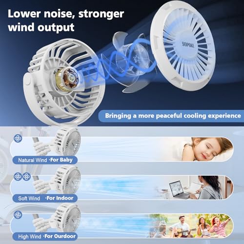 SOPOKE Mini Portable Baby Stroller Fan,3 Speed Personal Handheld Fan,Battery Operated Rechargeable 360° Flexible Tripod Cooling Fan, Suitable for Car Seat Crib Treadmill Golf Cart Travel(Yellow)