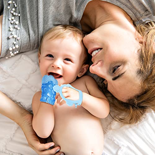 Vicloon Silicone Teething Mitt, 2Pcs Baby Teething Mitten with Adjustable Strap, Crinkle Sound and Textured, Self Soothing Baby Chew Toys for 0-6 Month Infants