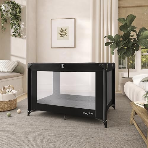 Dream On Me Zazzy Portable Playard with Bassinet in Black, Lightweight Packable and Easy Setup Baby Playard with Mattress and Travel Bag