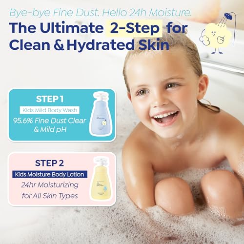 GOONGBE Kids Moisture Body Lotion - 24-Hour Hydrating Daily Moisturizer for Dry Sensitive Skin Ages 3+, Triple Lipid Complex with Ceramide NP, Squalane&Cica, Fast-Absorbing Non-Sticky, 8.45 fl oz