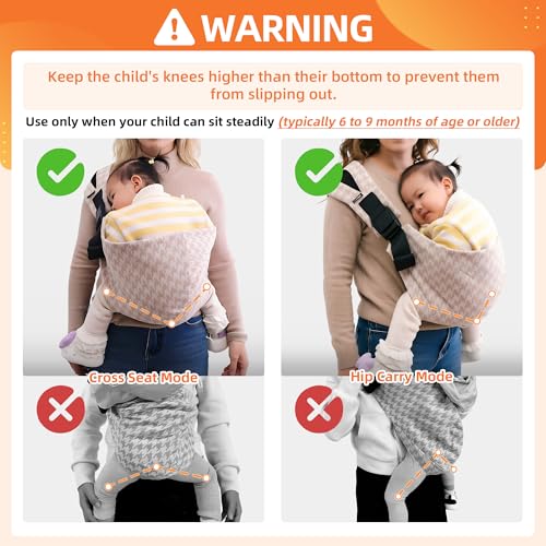 Lujifo Baby Sling Carrier for Toddler, Houndstooth Baby Carrier Sling, Premium Cotton Linen Adjustable in Both Front and Back Shoulder Strap, Portable and Lightweight Toddler Carrier