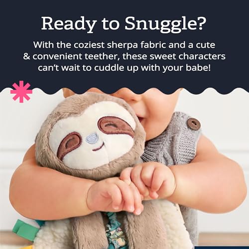 Itzy Ritzy - Itzy Lovey Including Teether - Baby Lovey with Teether, Textured Ribbons & Dangle Arms - Features Crinkle Sound, Sherpa Fabric and Minky Plush (Sloth)