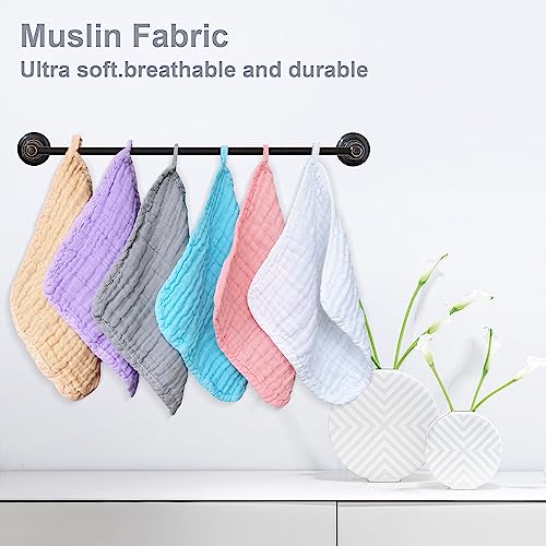 SWEET DOLPHIN 12 Pack Baby Muslin Washcloths - Soft Face Cloths for Newborn, Absorbent Bath Wash Cloths, Wipes, Burp Rag - Toddlers Essentials Stuff, Baby Registry as Shower -10"x10", Multicolor
