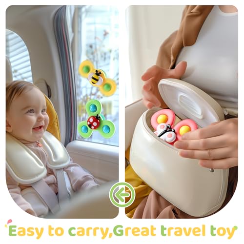 ALASOU 3PCS Suction Cup Spinner Toys for 1 Year Old Boy Girl|Spinning Top 12 18 Months|1 2 Year Old Boy Birthday Gift|Baby Bath Toy for Kids Ages 1-3|Sensory Airplane Travel Toy for Infant Toddlers