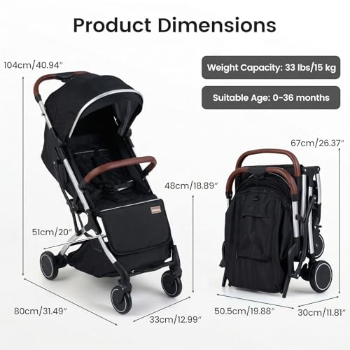 INFANS Travel Stroller, Lightweight Compact Baby Stroller for Airplane with One-Hand Fold, Multi-Position Recline, Canopy, 4 Wheel Suspension, Storage Basket (Black+Silver)