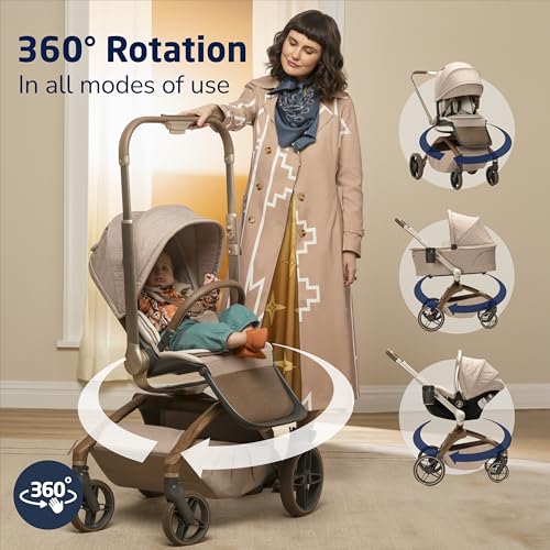 Maxi-Cosi Tana 360 Rotating Modular Stroller, Stroller and Car Seat Combo Travel System, Natural Heritage