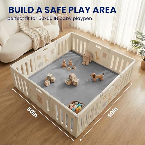 Huloo Sleep Ultra Soft Baby Play Mat for Floor,1.3" Thick Elasti-Foam 50x50 Playpen Mat for Toddlers Infant kids,Non-Slip Backing Safe for Crawling&Tummy Time,Tatami Style (Dark Grey)