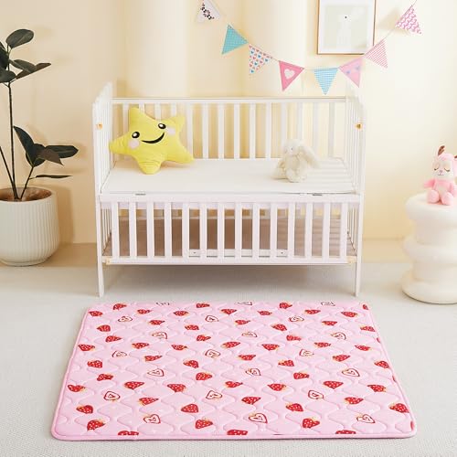 Viviland Baby Play Mats for Floor, Thicken Playmate for Baby and Toddlers, 50" x 50" Playpen Mat, Non-Slip & Machine Washable - Pink Strawberry