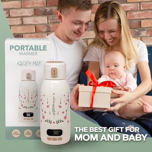 Kasey Mae Portable Bottle Warmer for Travel – Precise Heating for Breastmilk & Formula - Fast 3-Minute Heating, USB Rechargeable, Baby Milk & Formula Warmer On the Go, Long Battery, Floral, 17oz