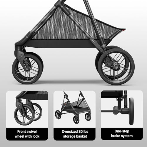 MAMAZING Air Lux Baby Stroller, Carbon Fiber Frame Only 15.8lbs, Compact Fold Toddler Stroller with Reversible Seat with Infant Insert, Included UPF 50+ Canopy, Large Storage Basket & Car Seat Adapter