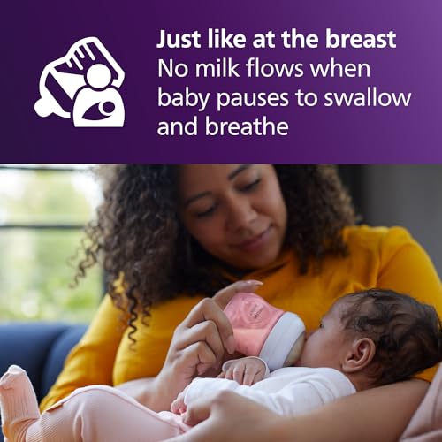 Philips Avent Natural Response Baby Gift Set - 3X 4oz Pink Bottles with Slow Flow Nipples (Flow 2), 1x 9oz Pink Bottle with Medium Flow Nipples (Flow 3), 2X Soothie Pacifiers 0-3m, SCD838/03