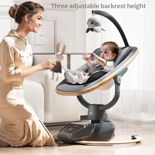 Trimigo Baby Swing for Infant to Toddler, 180° Adjustable 3D Electric Baby Swing, Remote,5-Modes,4-Speed,3-Seat Height, 8 Melody, Newborn Swing,Infant Swing for Babies 0-12 Month (Girl and Boy)
