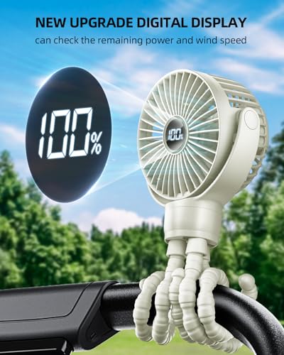 KIDEE Portable Stroller Fan, Mini Baby Fans Battery Operated, LED Display with 3 Speeds, Small Clip on Fan Desk Fans USB Rechargeable, Personal Handheld fans Fan for Travel Outdoor, Children Gifts